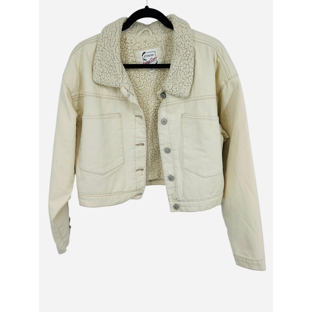 STOOSH Vintage Denim Sherpa‎ Lined Trucker Jacket Cream XL